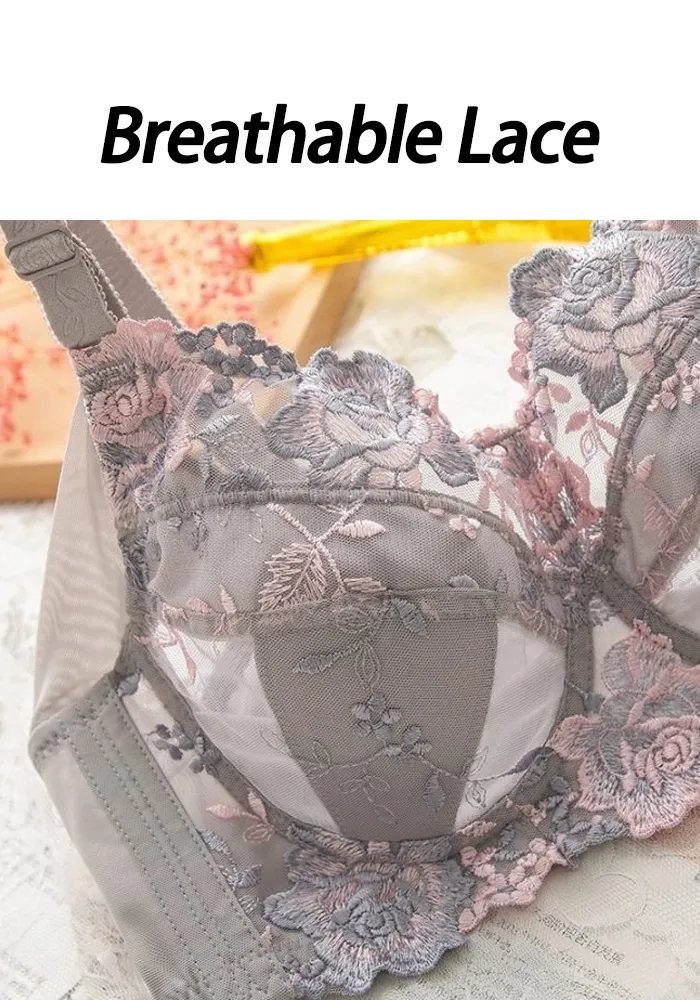 Floral Embroidered Wireless Full Cup Lightly Lined Bra