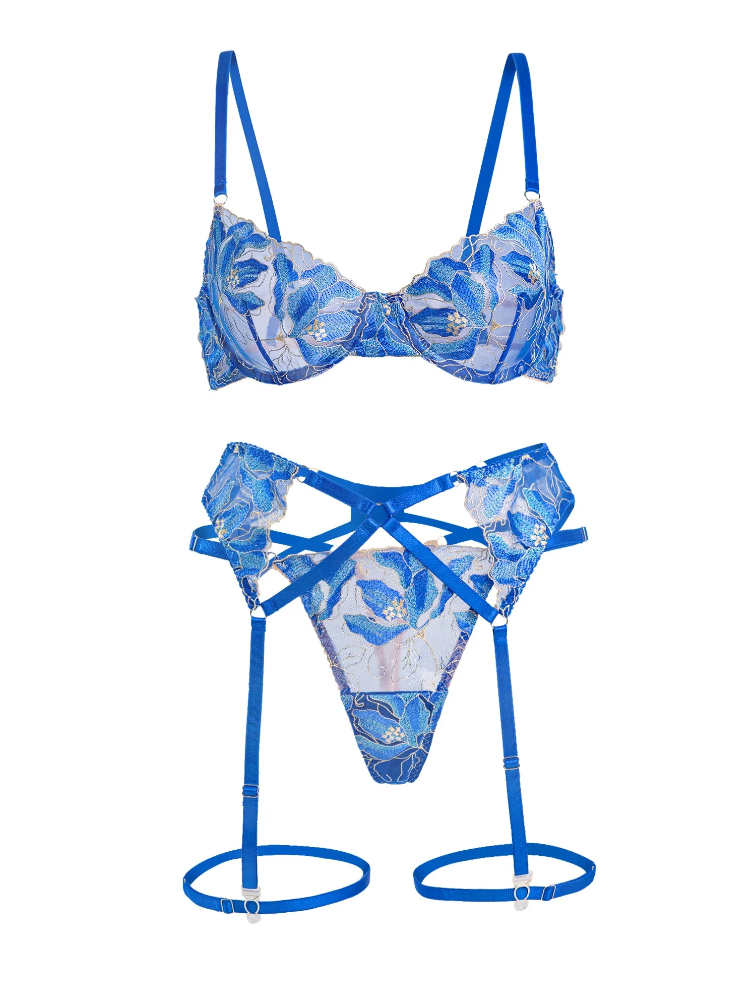 Floral Embroidery Lingerie Set