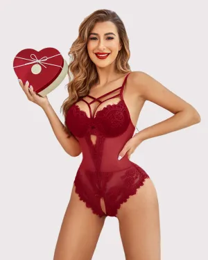 Floral Lace Crotchless Bodysuit
