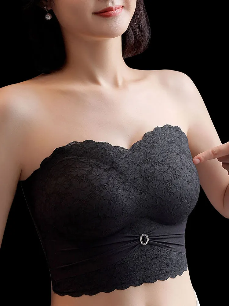 Floral Lace Invisible Bandeau Longline Strapless Bras