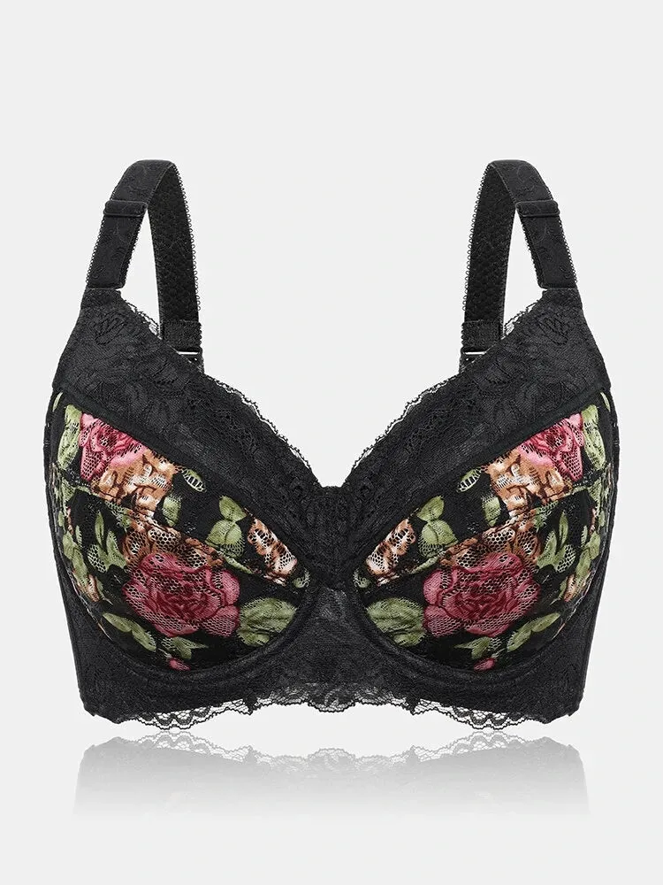 Floral Lace Underwire Full Cup Back Closure Bra