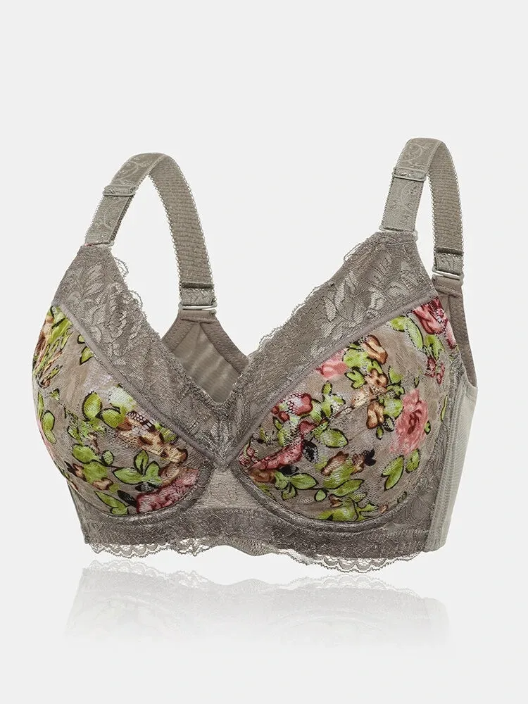 Floral Lace Underwire Full Cup Back Closure Bra