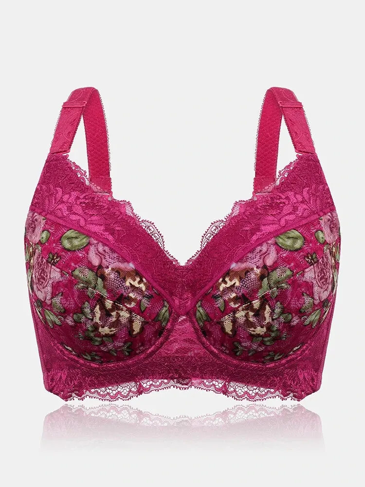 Floral Lace Underwire Full Cup Back Closure Bra