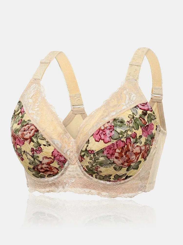 Floral Lace Underwire Full Cup Back Closure Bra