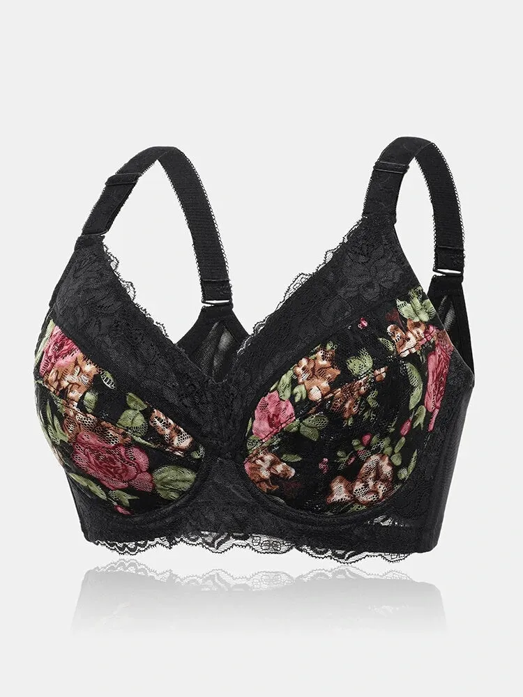 Floral Lace Underwire Full Cup Back Closure Bra