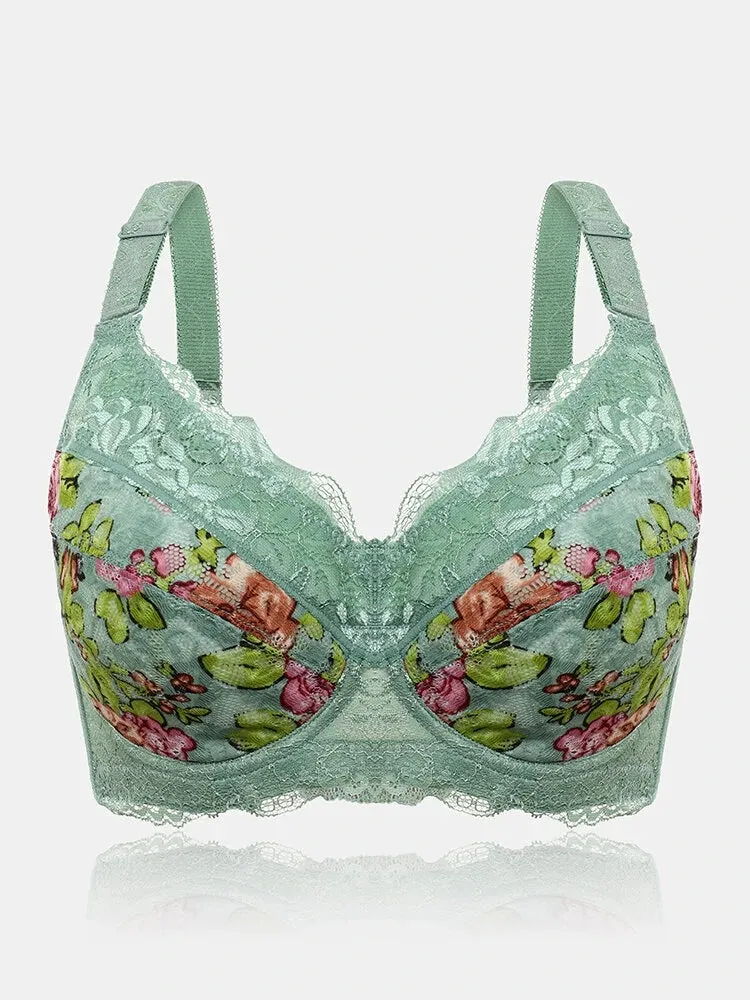 Floral Lace Underwire Full Cup Back Closure Bra