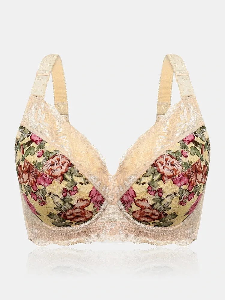 Floral Lace Underwire Full Cup Back Closure Bra
