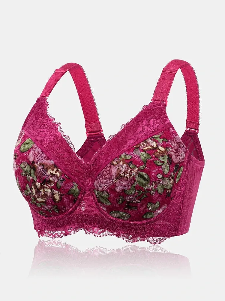 Floral Lace Underwire Full Cup Back Closure Bra