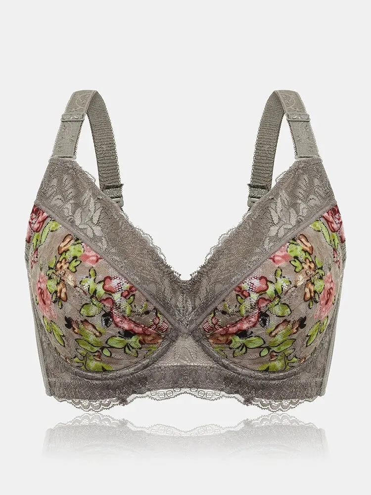 Floral Lace Underwire Full Cup Back Closure Bra