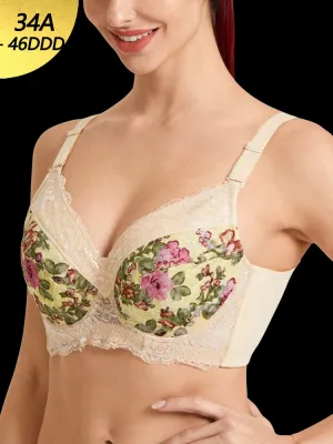 Floral Lace Underwire Full Cup Back Closure Bra