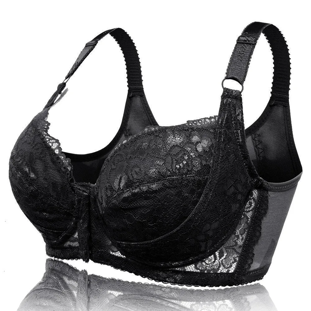 Front Closure Embroidery Push Up Thin Bra