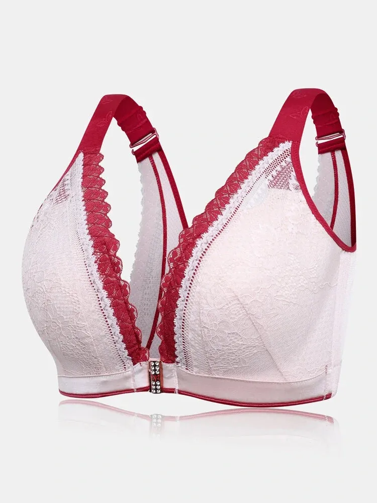 Front&Back Closure Lace Sexy Push Up Wireless Bra