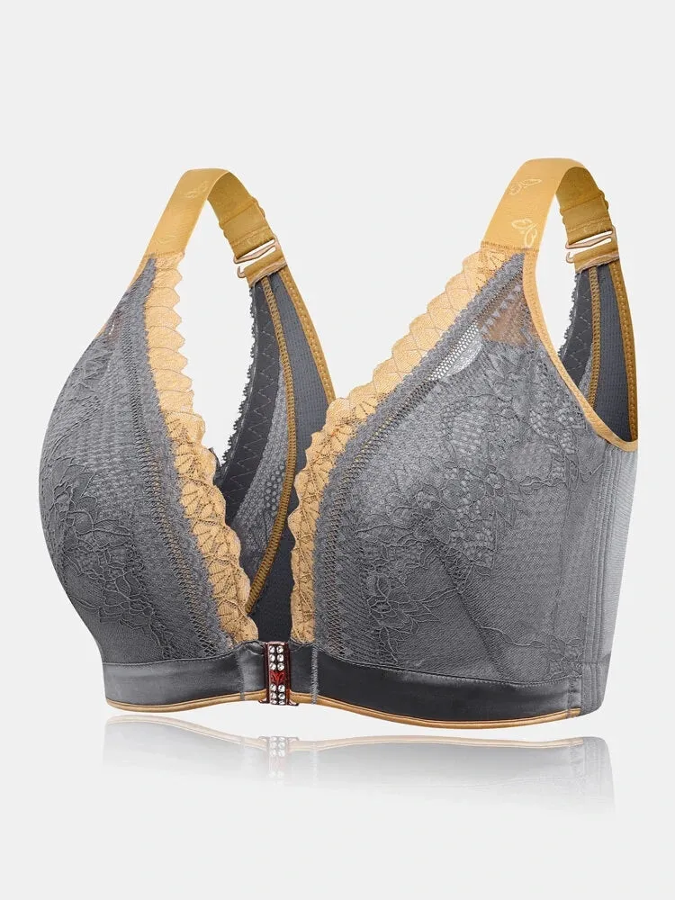 Front&Back Closure Lace Sexy Push Up Wireless Bra