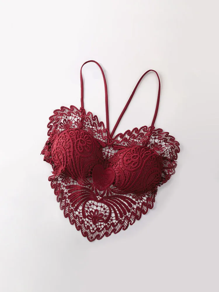 Heart-shaped Embroidered Slim-fitting Hollow Tank Top Bra
