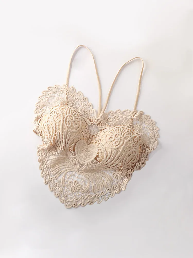 Heart-shaped Embroidered Slim-fitting Hollow Tank Top Bra