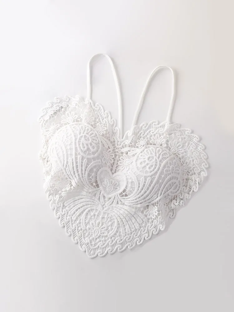 Heart-shaped Embroidered Slim-fitting Hollow Tank Top Bra