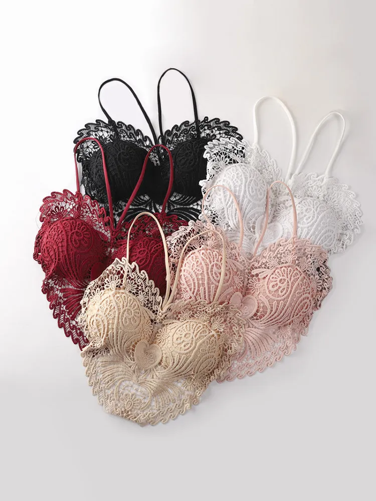 Heart-shaped Embroidered Slim-fitting Hollow Tank Top Bra