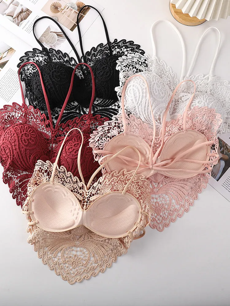 Heart-shaped Embroidered Slim-fitting Hollow Tank Top Bra