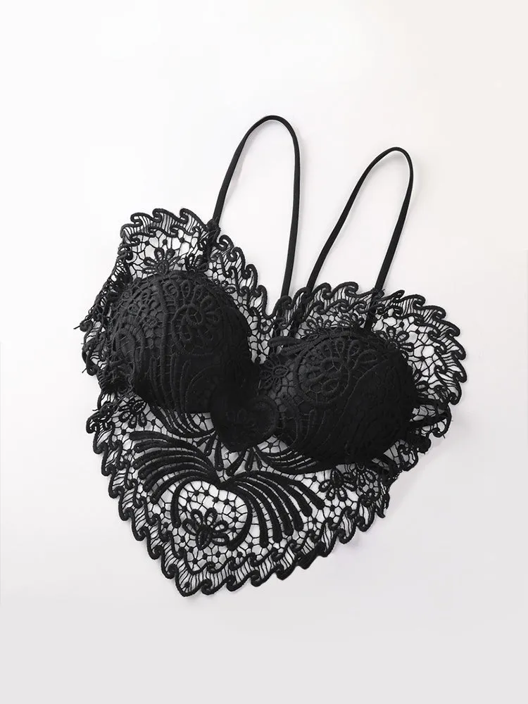 Heart-shaped Embroidered Slim-fitting Hollow Tank Top Bra