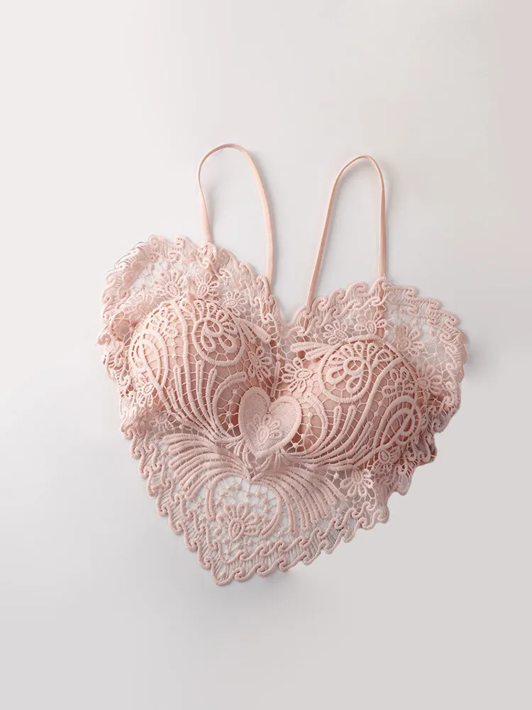 Heart-shaped Embroidered Slim-fitting Hollow Tank Top Bra