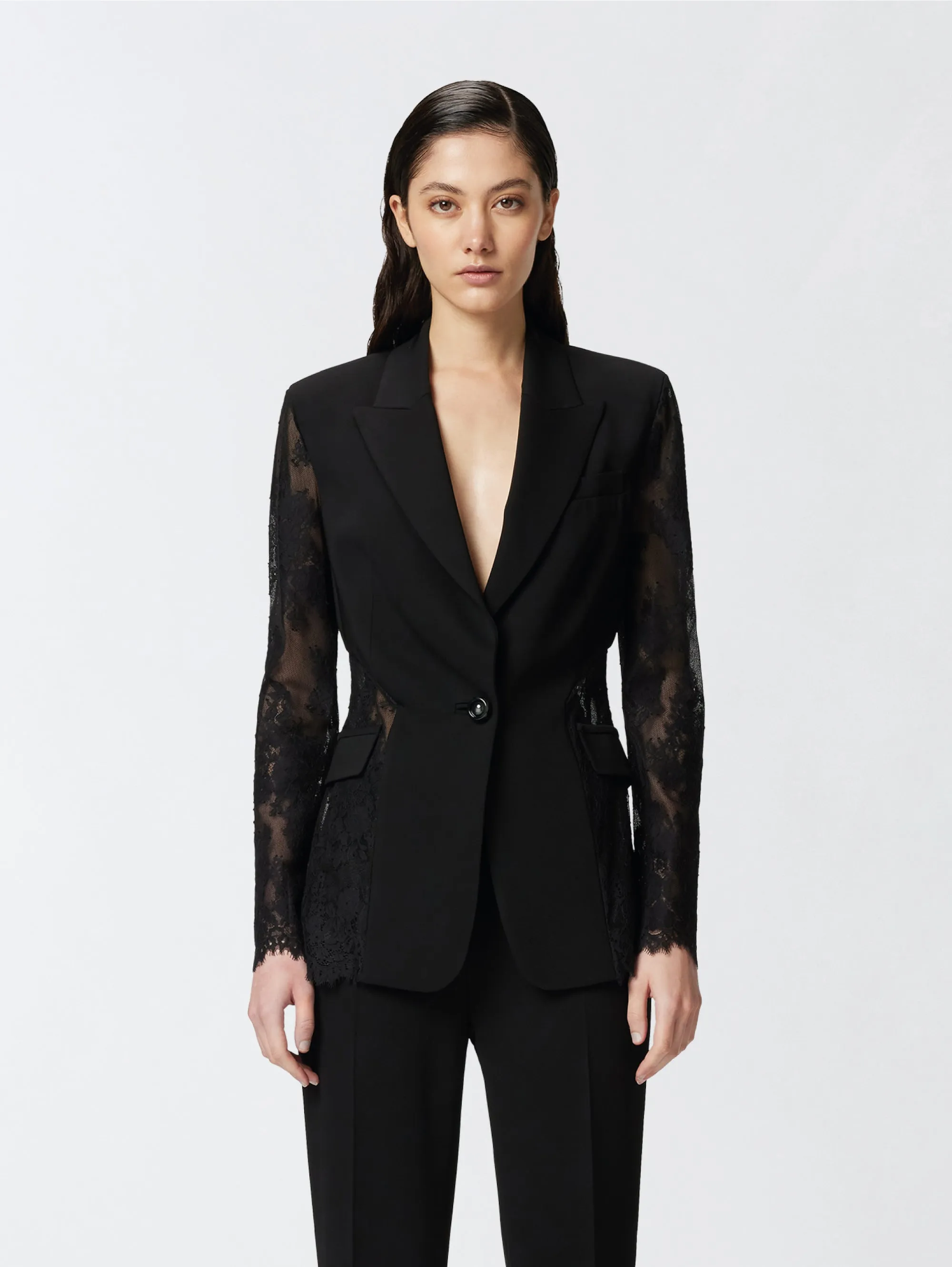 Lace and Technical Black Cady Blazer