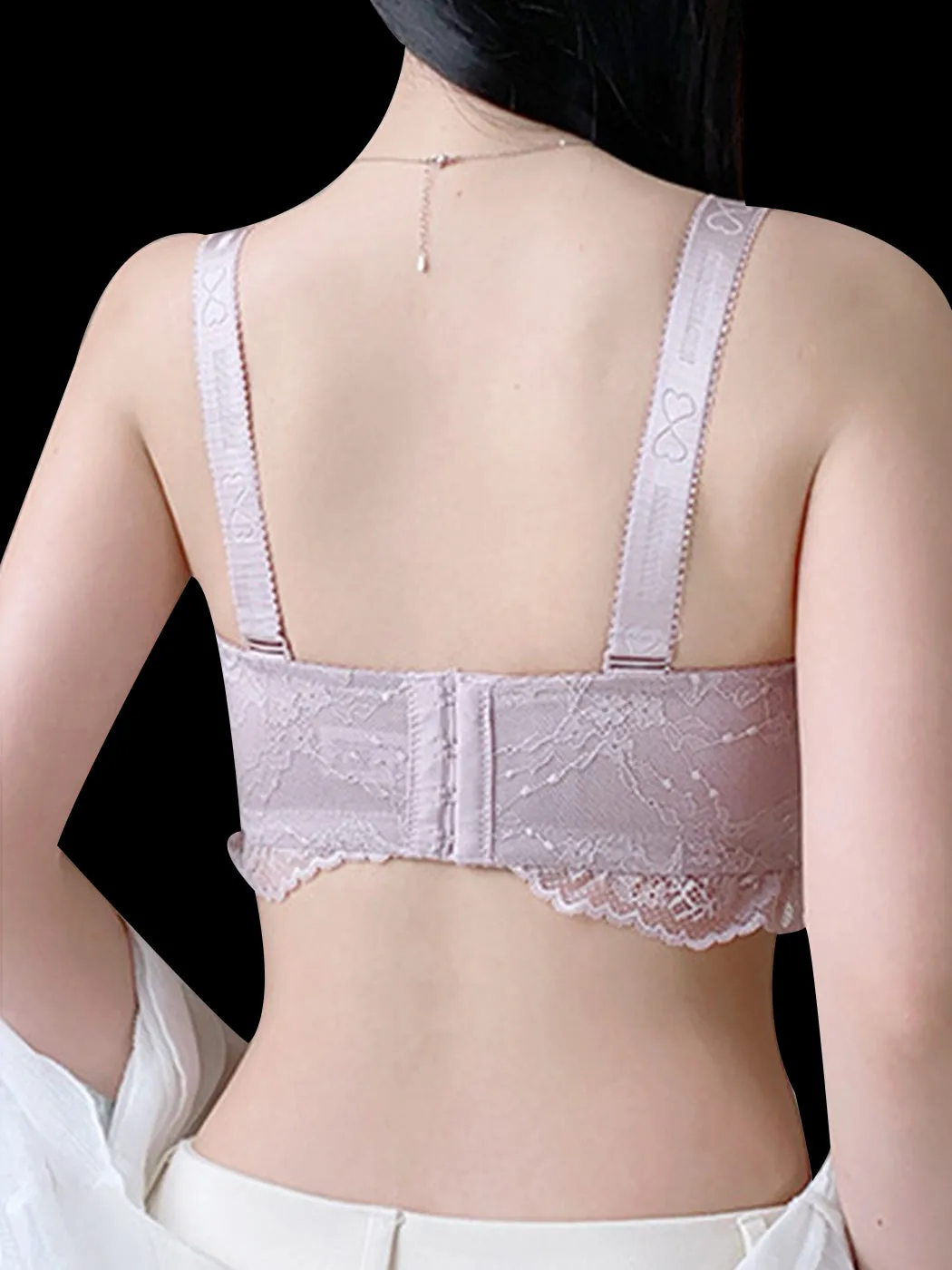 Lace Bandeau Style Push-Up Wire-Free Strapless Bra