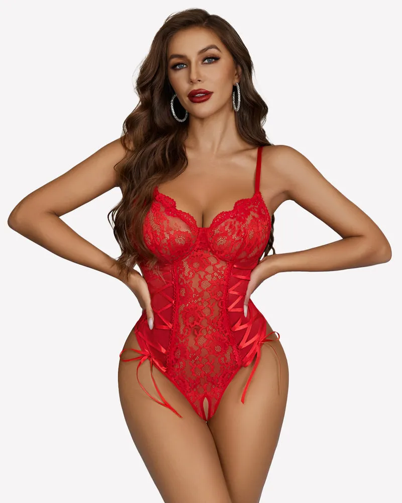 Lace Bodysuit Side Lace-up Boudoir Outfits