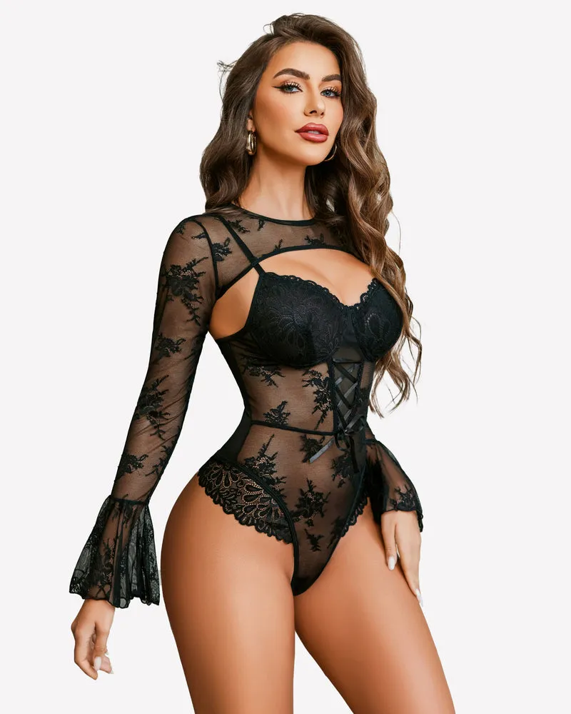 Lace Bodysuit with Crop Top