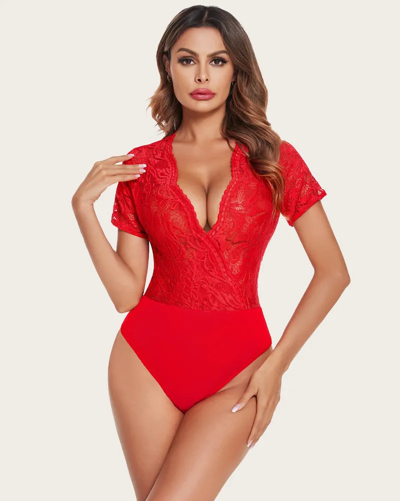 Lace Deep V Snap Crotch Bodysuit (DE Only)