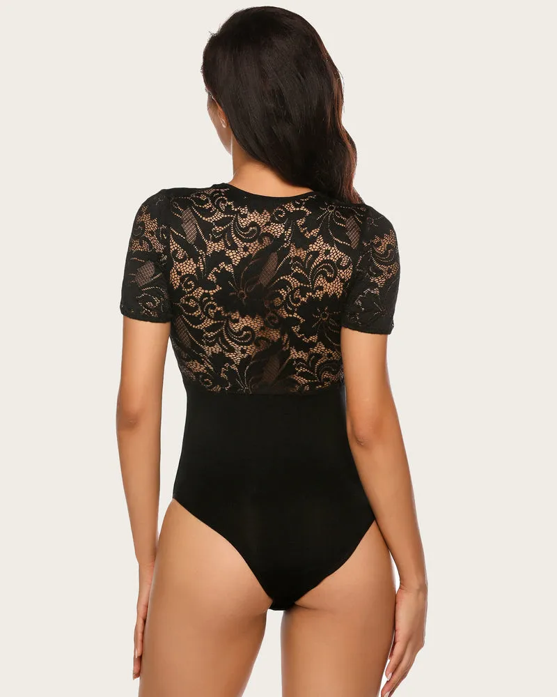 Lace Deep V Snap Crotch Bodysuit (DE Only)