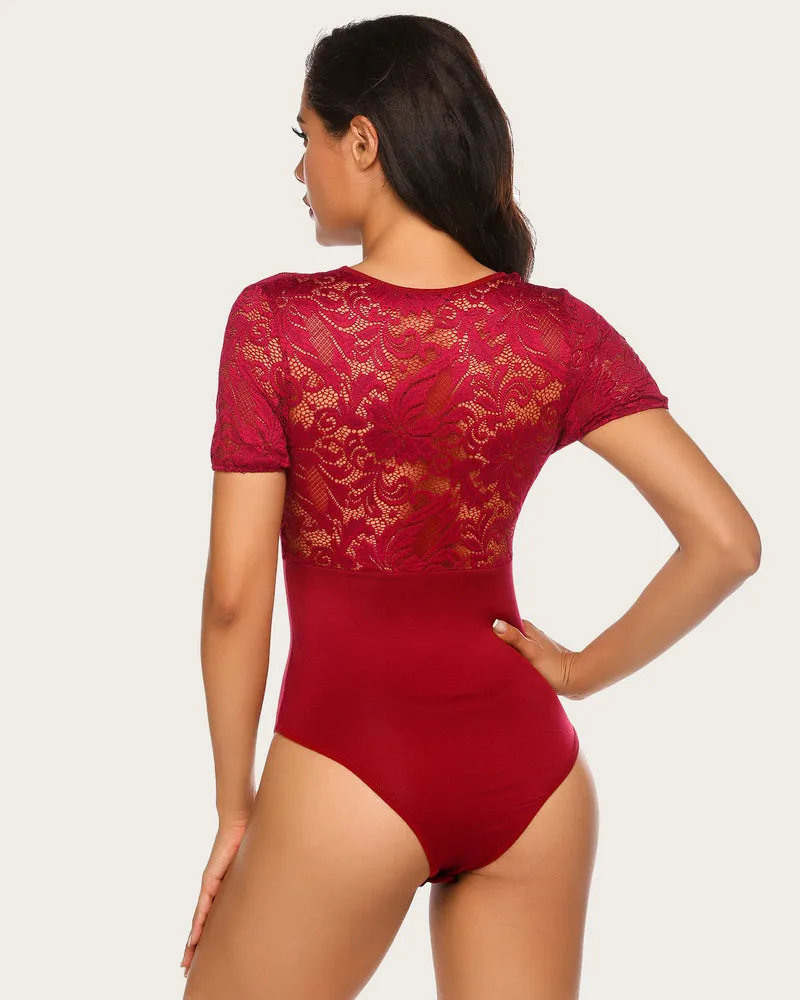 Lace Deep V Snap Crotch Bodysuit (DE Only)