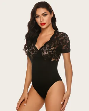 Lace Deep V Snap Crotch Bodysuit (DE Only)