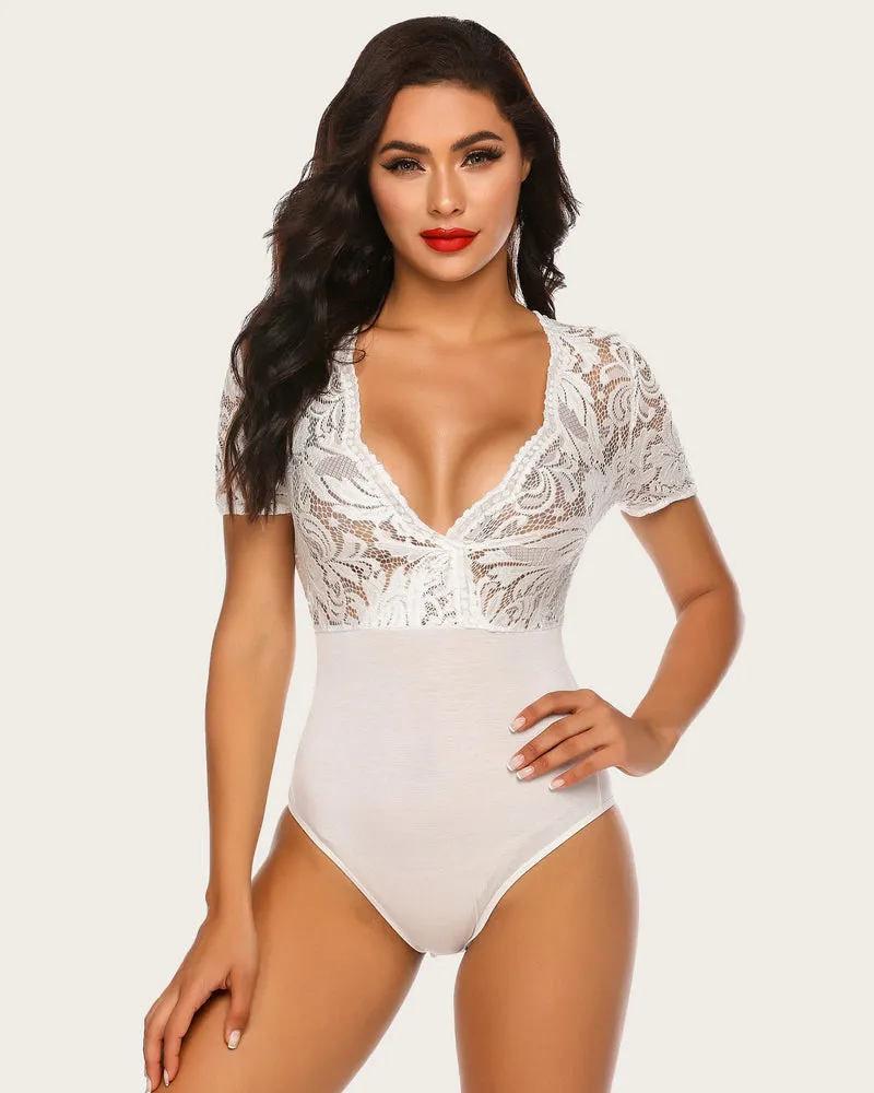 Lace Deep V Snap Crotch Bodysuit (DE Only)