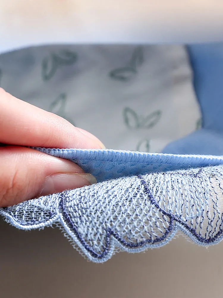 Lace Embroidery Flowers Unpadded Side Support Wireless Bra