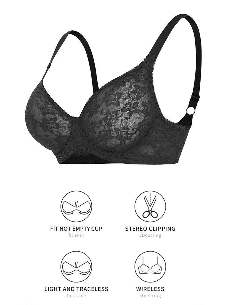 Lace Full Bust Non-padded Push Up Underwire Bra