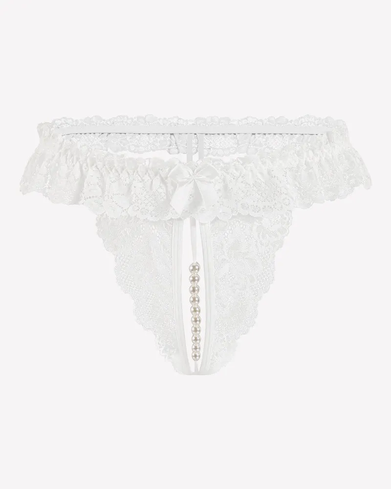Lace Low Waist Thongs with Pearls Ball