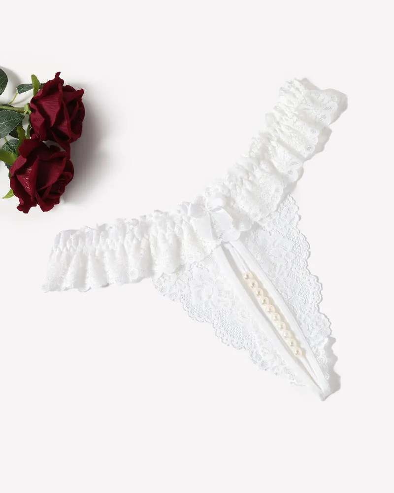 Lace Low Waist Thongs with Pearls Ball