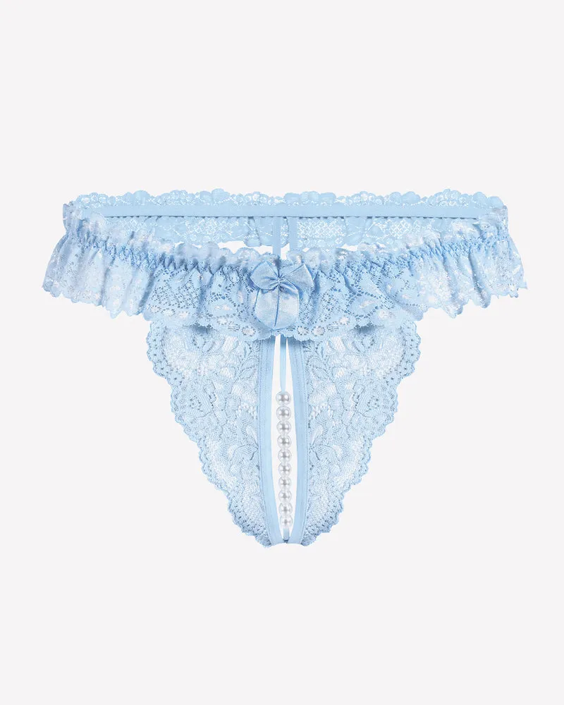 Lace Low Waist Thongs with Pearls Ball