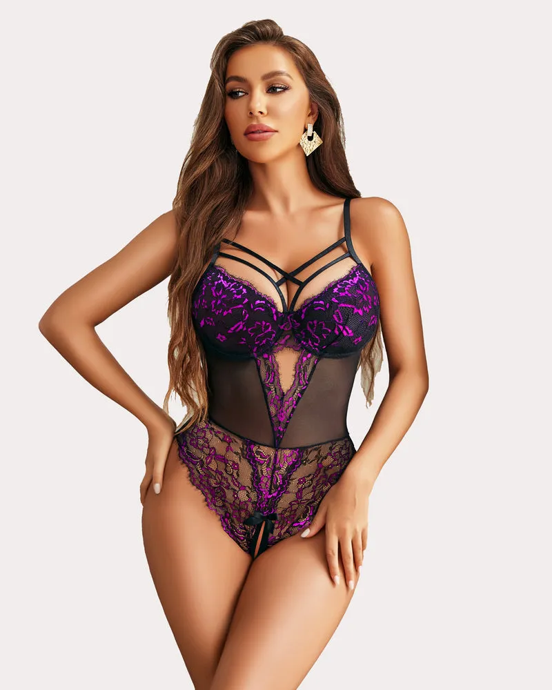 Lace One Piece Criss Cross Bodysuit