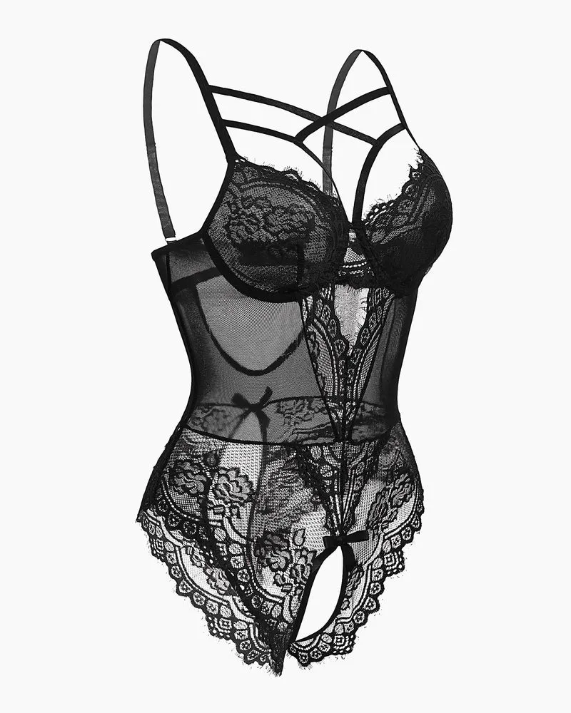 Lace One Piece Criss Cross Bodysuit