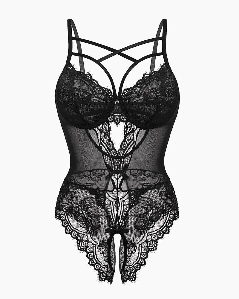 Lace One Piece Criss Cross Bodysuit