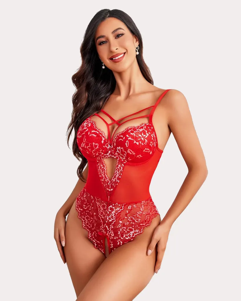 Lace One Piece Criss Cross Bodysuit