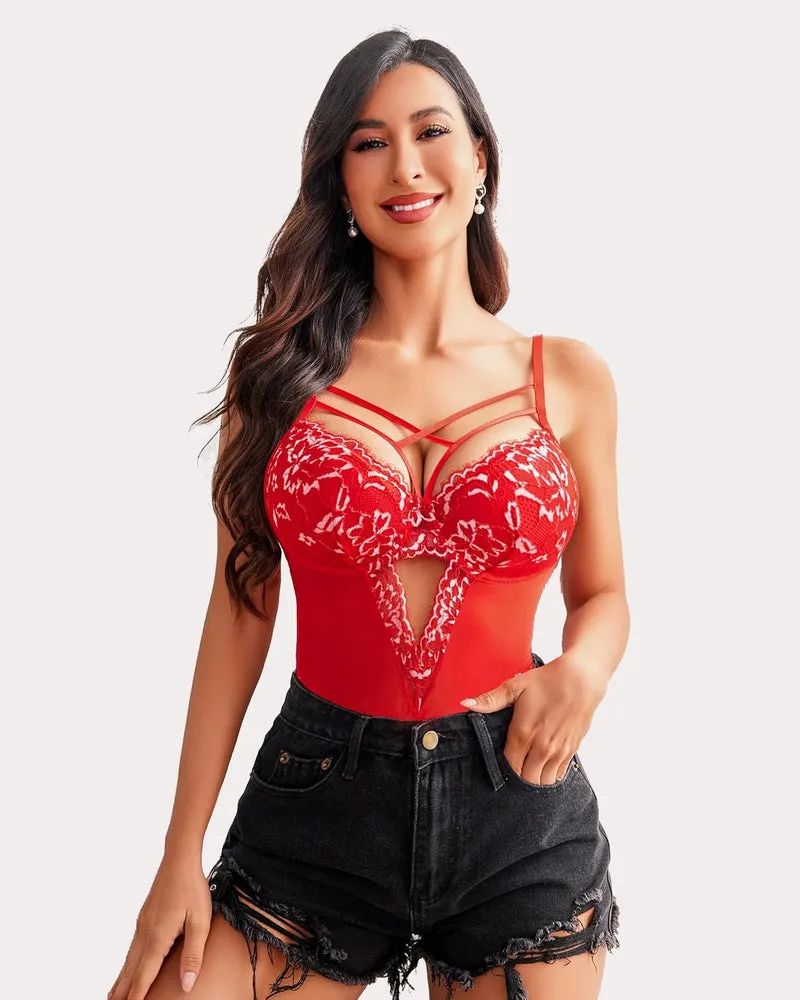 Lace One Piece Criss Cross Bodysuit