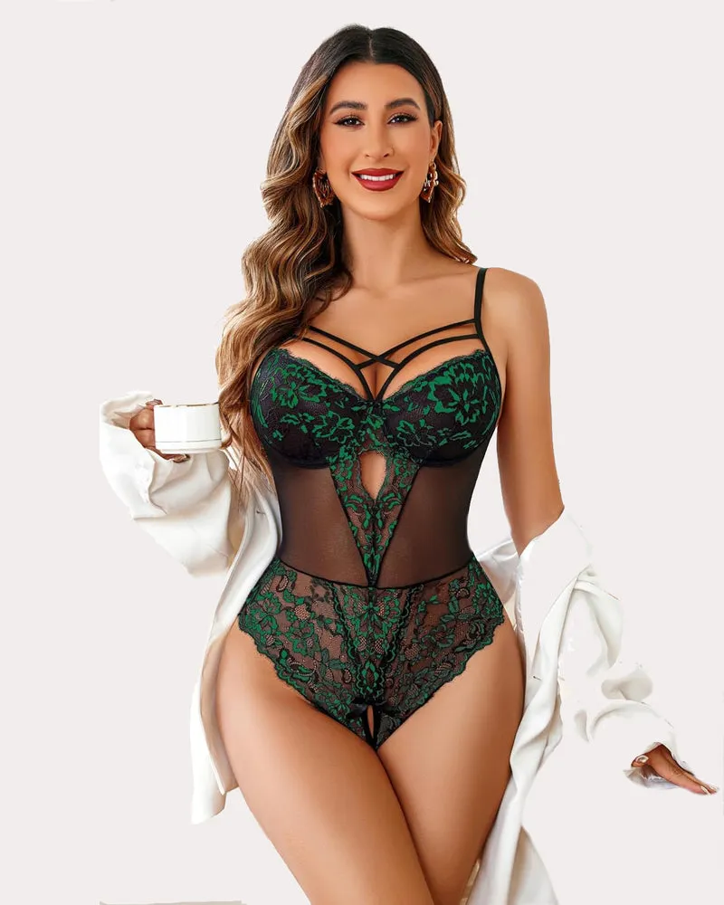 Lace One Piece Criss Cross Bodysuit