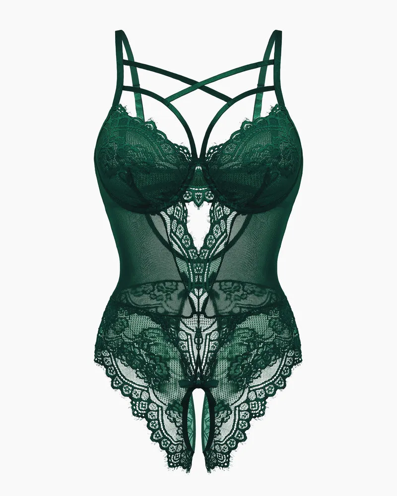 Lace One Piece Criss Cross Bodysuit