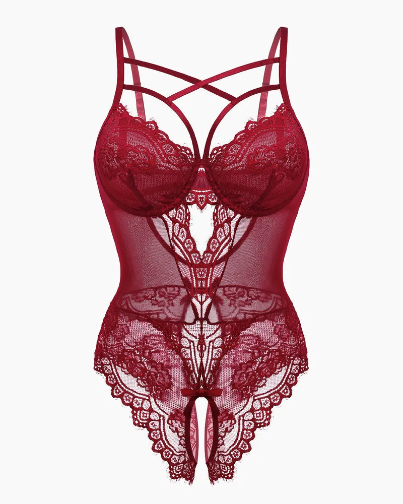 Lace One Piece Criss Cross Bodysuit