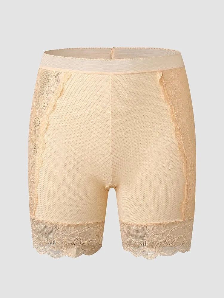 Lace Patchwork Legging Safety Hollow Out See Through Breathable Panties