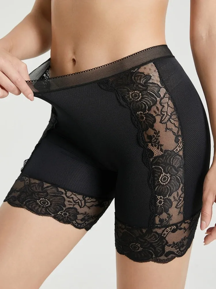 Lace Patchwork Legging Safety Hollow Out See Through Breathable Panties
