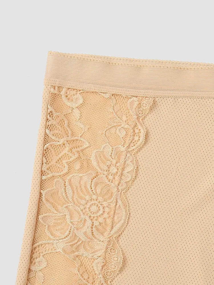 Lace Patchwork Legging Safety Hollow Out See Through Breathable Panties