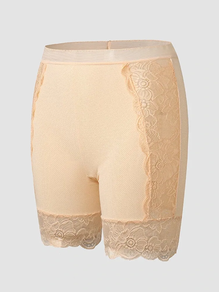 Lace Patchwork Legging Safety Hollow Out See Through Breathable Panties